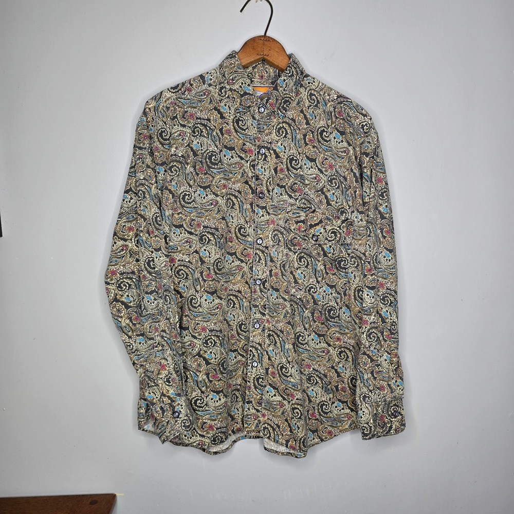 Vintage Paisley Button Down Shirt Long Sleeve Boho Print Blouse Multicolor